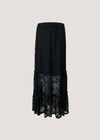Cotton-Blend Lace Tiered Midi Skirt, Black, large
