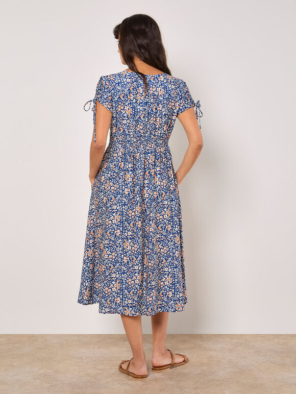 Ditsy Floral Button-Down Midi Dress, Blue, large