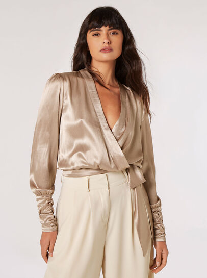Textured Satin Wrap Top
