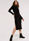 Rib Studded Midi Dress, Black, large