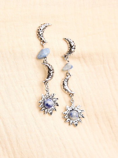 Silver Tone Celestial Stone Drop Earrings