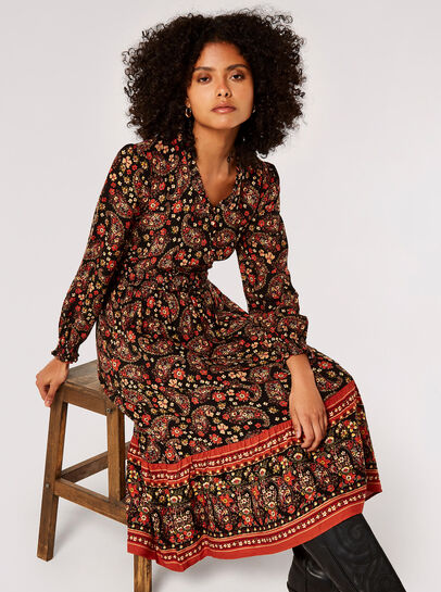 Floral Paisley Print Midi Dress