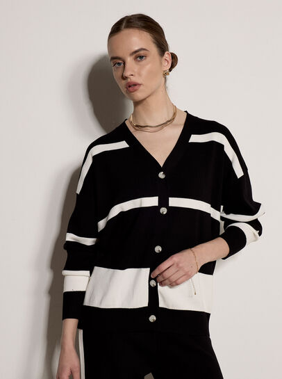 Monochrome Stripe Oversized Cardigan