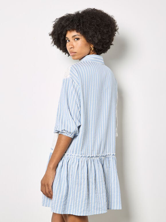 Mix Stripe Shirt Mini Dress, Blue, large