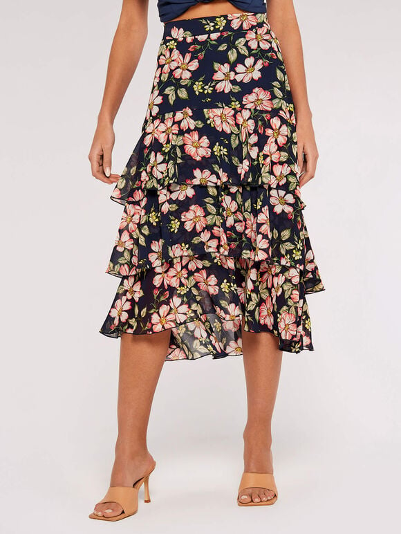 Floral Chiffon Midi Skirt | Apricot Clothing