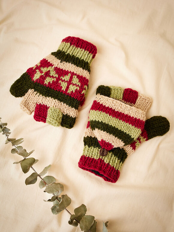 Hand Knitted Striped Gloves, Assorted, large