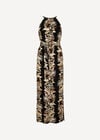 Tropical Leaf Halter Neck Maxi Dress, Black, large