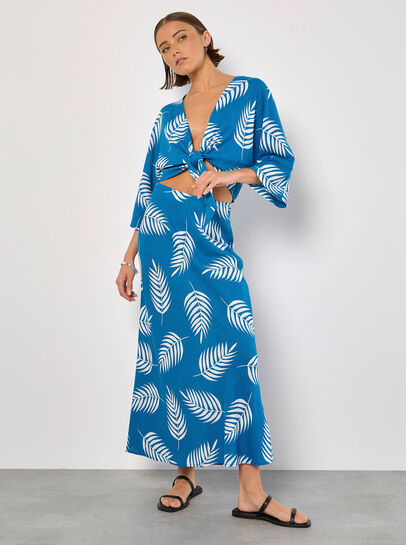 Tropical Leaf Tie Hem Crop Top
