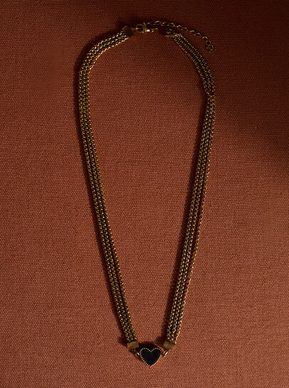 Multi Chain Heart Gold Tone Necklace
