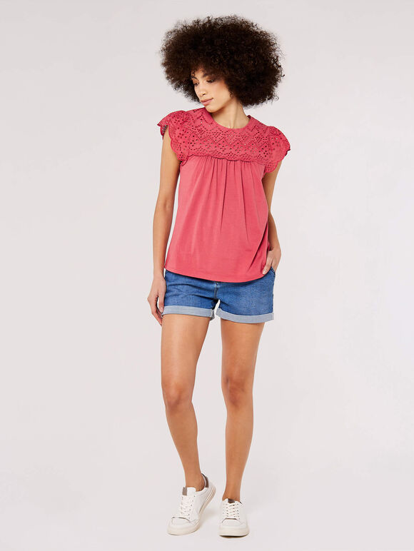 Cutwork Jersey Blouse, Pink, large