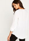 Zip Front Silky Crepe Top, Cream, large