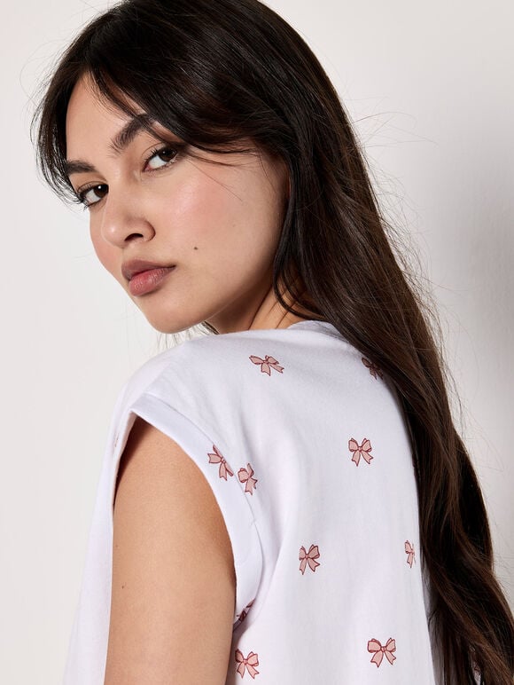 Bow Print T-Shirt, Pink, large