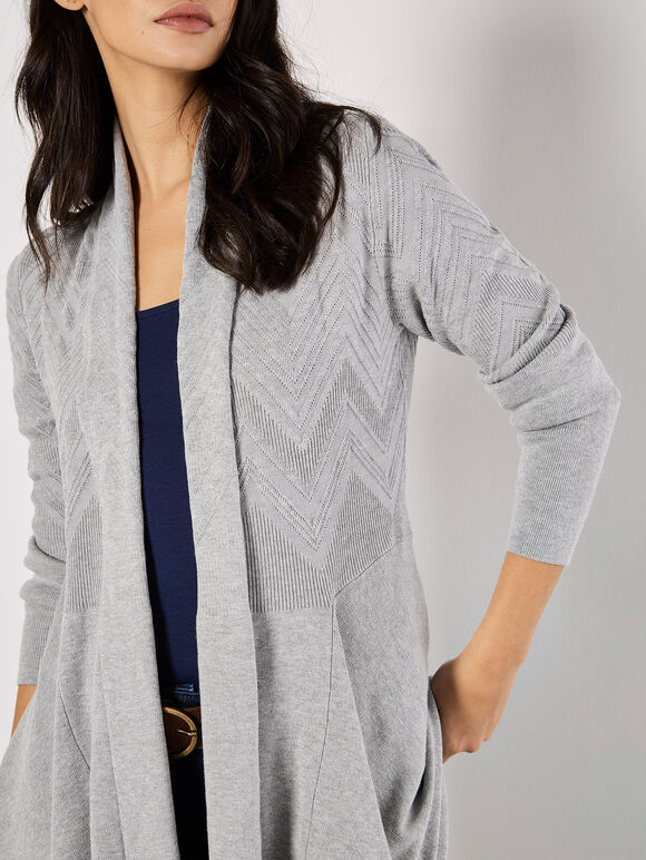 Chevron Waterfall Cardigan, Grey, large