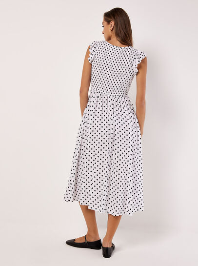 Polka Dot Smocked Midi Dress