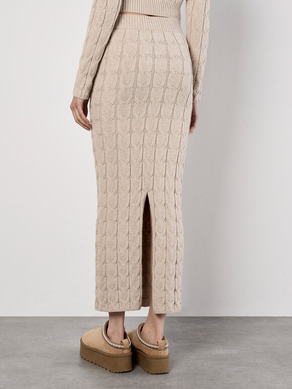 Cable Knit Maxi Skirt, Stone, large