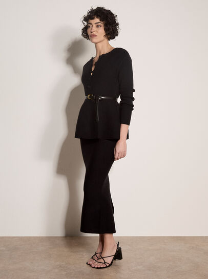 Peplum Hem Rbbed Knit Cardigan