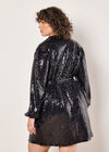Curve Sequin Shirt Mini Dress, Black, large