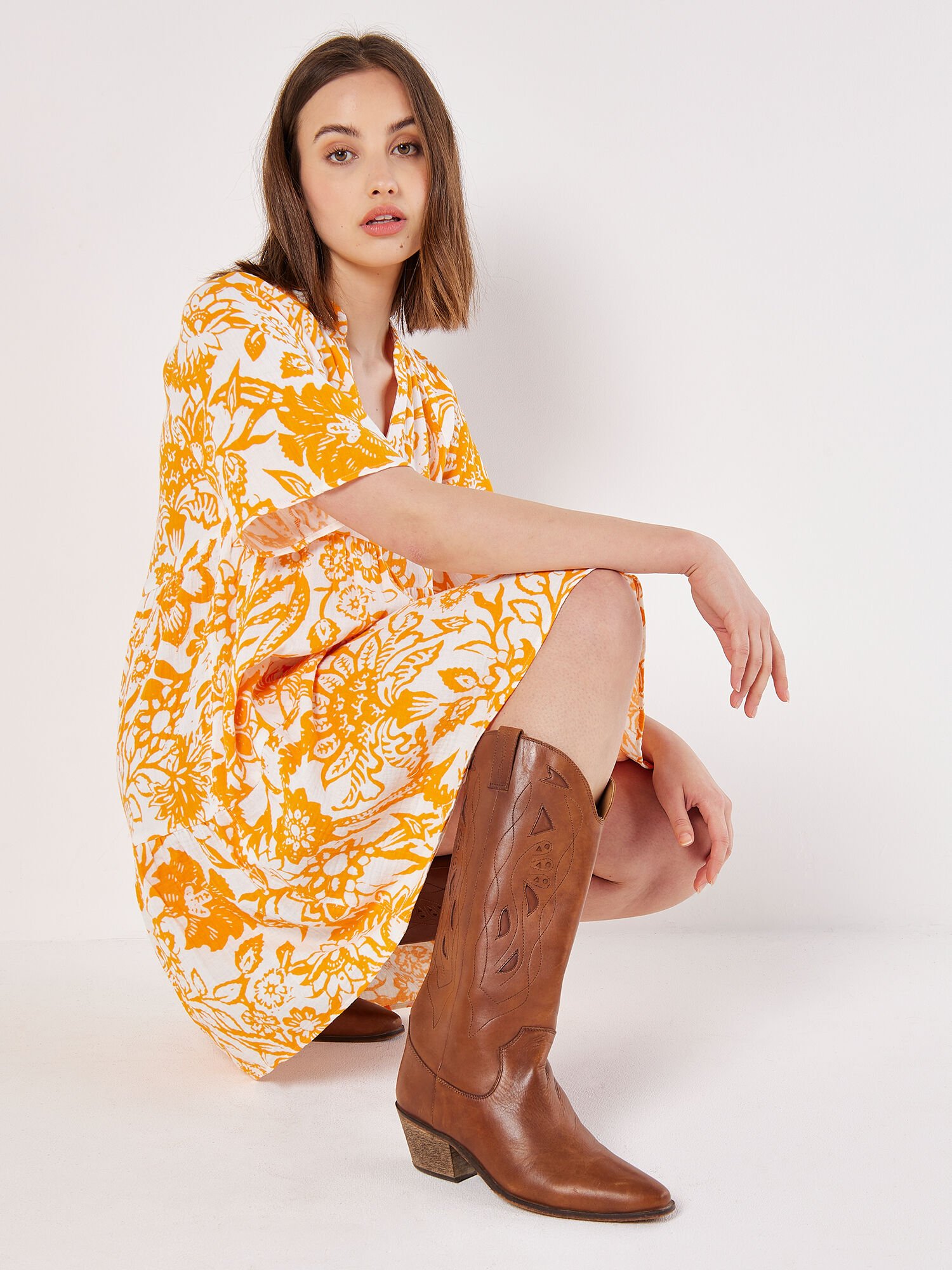 Brown dress cowboy boots sales