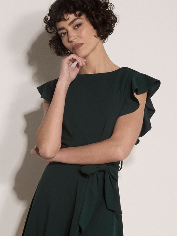 Jersey Crepe Mini Dress, Green, large