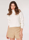 Ribbed Roll Neck Cropped Jumper, Cream, large
