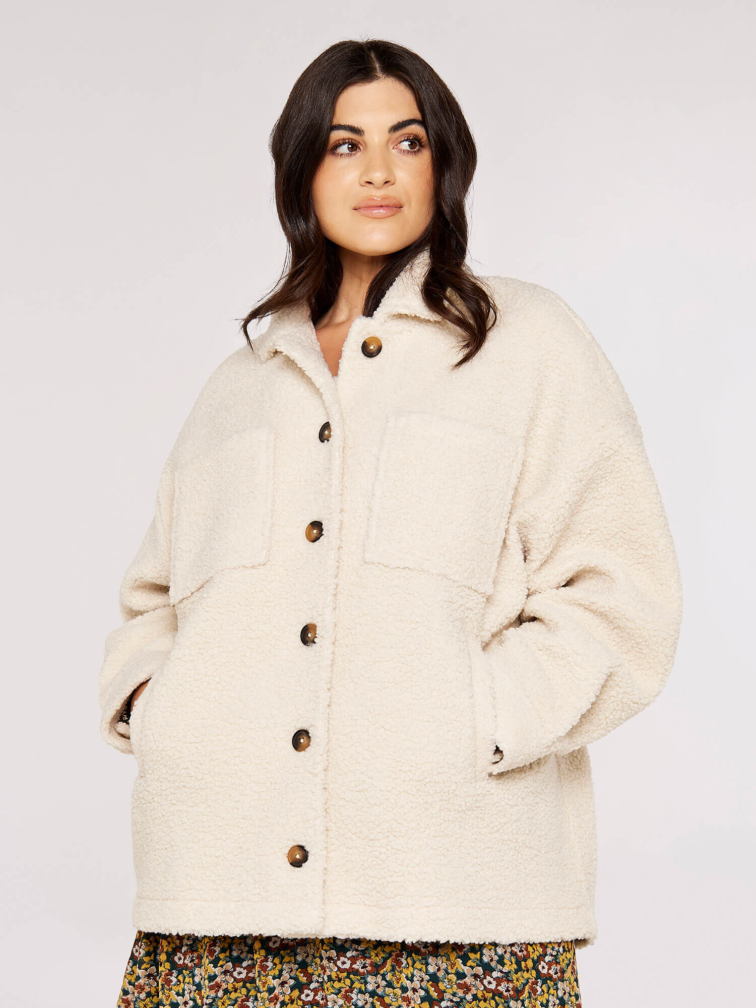 Curve Teddy Borg Shacket | Apricot UK