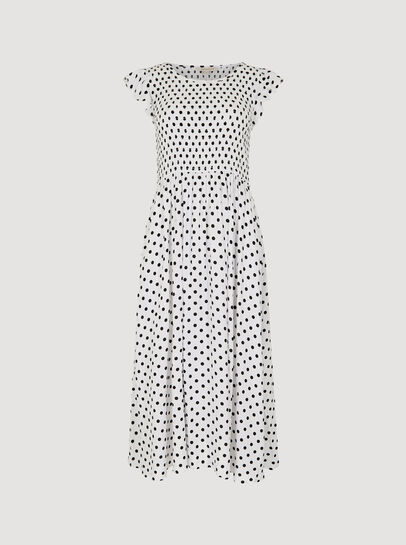 Polka Dot Smocked Midi Dress