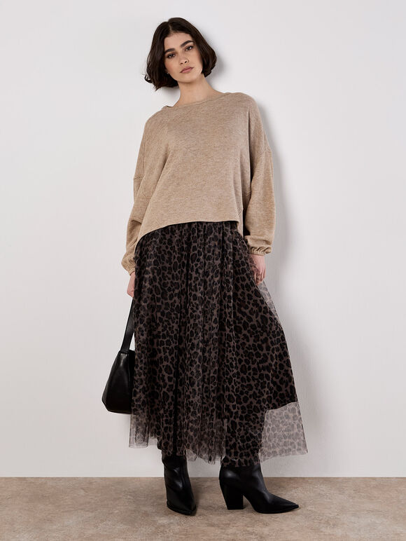 Honeycomb Knit Oversized Top, Stone, large