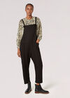 Linen Blend Relaxed Fit Dungarees, Black, large