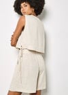 Linen Blend Pleated Mini Shorts, Stone, large