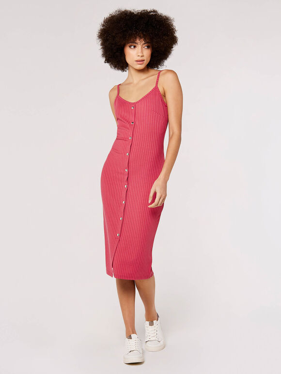 Ribbed Cami Midi Dress, Pink, large