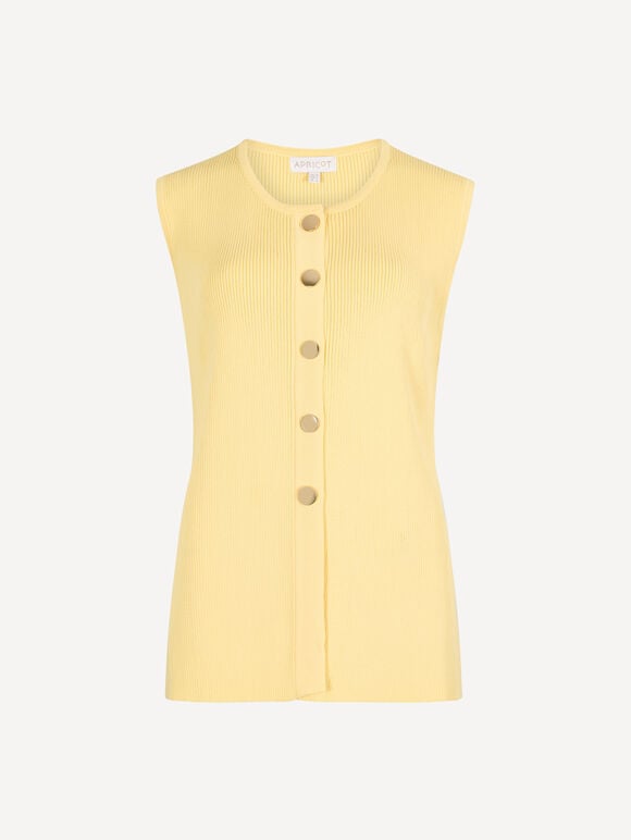 Ribbed Knit Waistcoat, Yellow, large