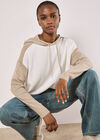 Colour Block Knitted Hoodie, Cream, large