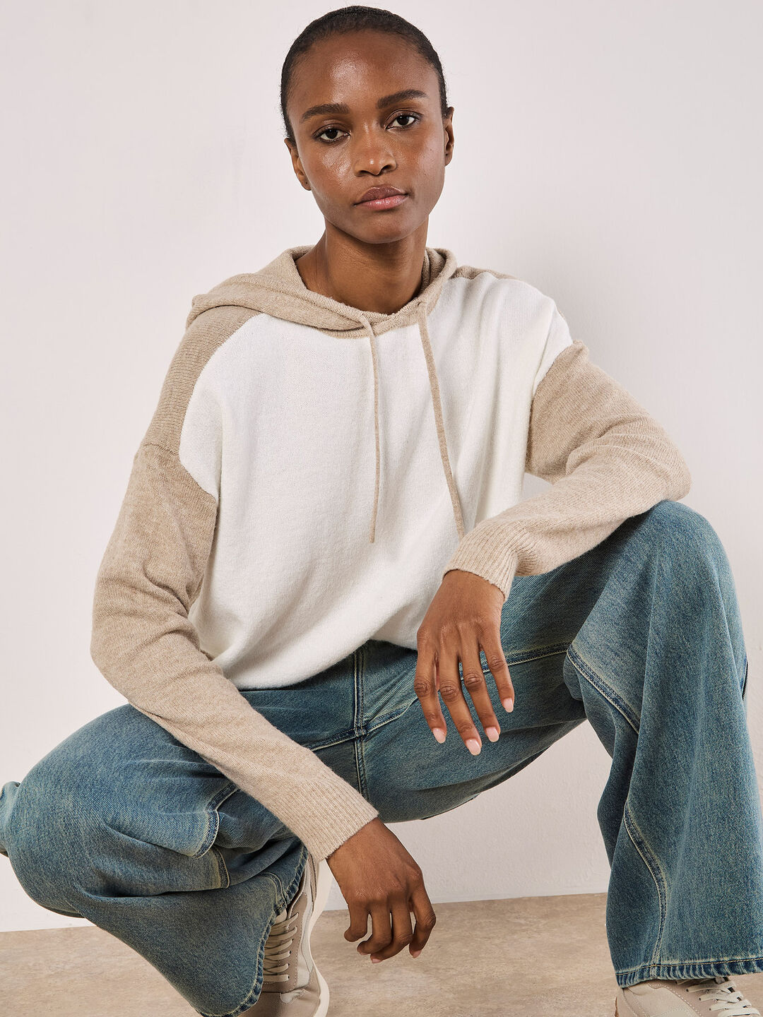 Image of Colour Block Knitted Hoodie