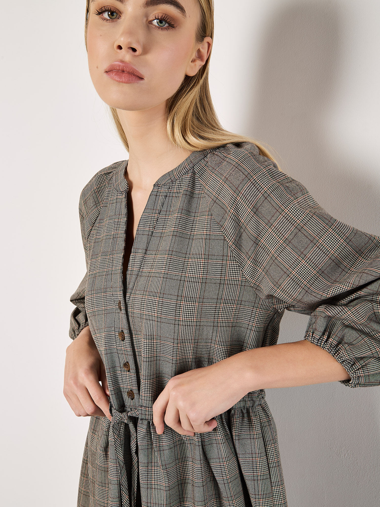 Grey check mini dress top