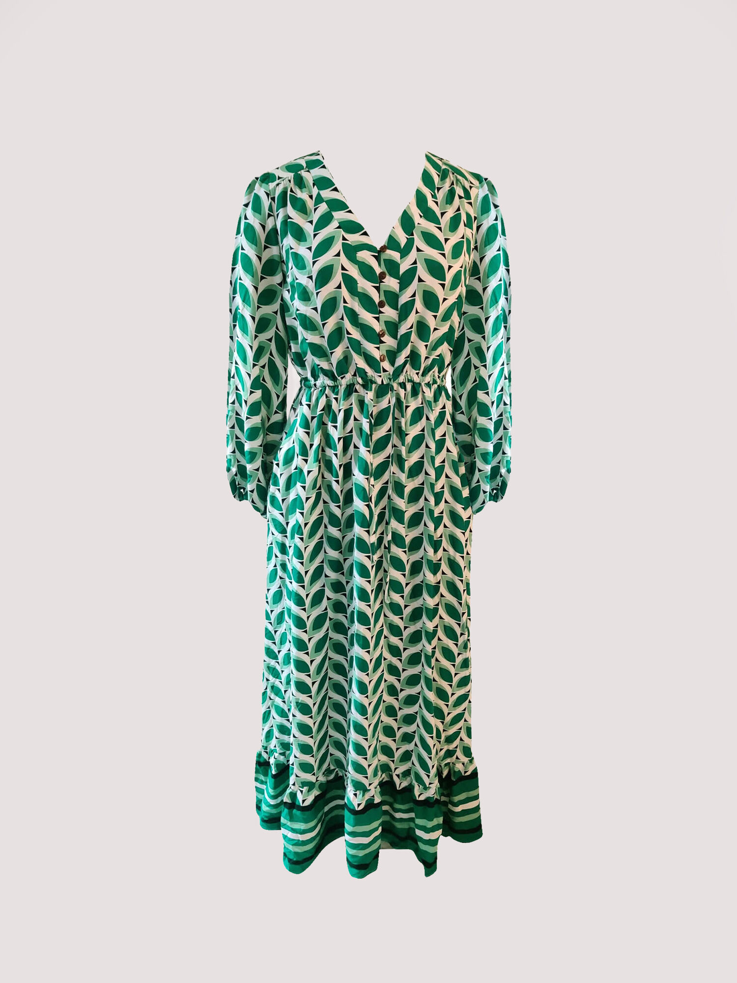 Geo Leaves Border Wrap Dress Apricot Clothing