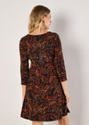 Jersey Knit Paisley Mini Dress, Orange, large
