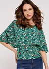 Ditsy Angel Sleeve Top, Green, large