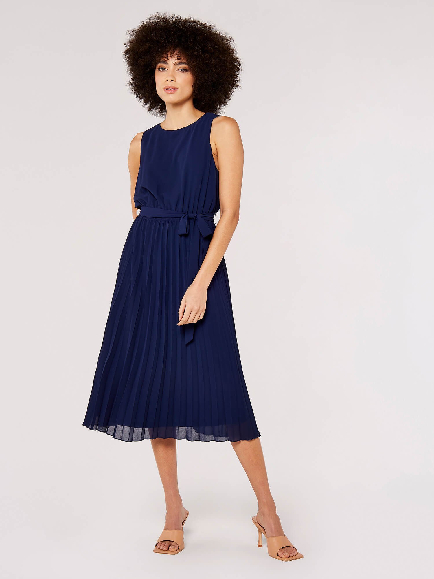 Navy midi pleated dress sales