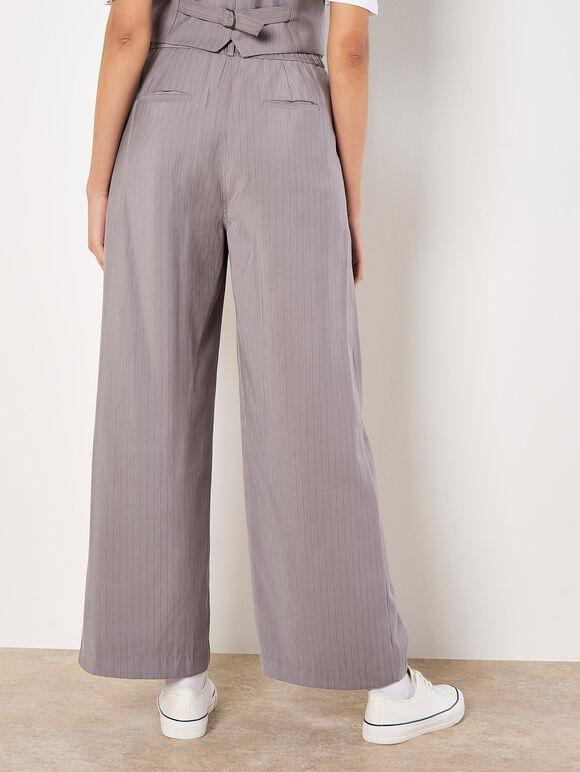 Pinstripe Wide Leg Trousers, Grey, large