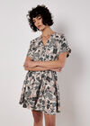 Tropical Print Linen Blend Mini Dress, Stone, large