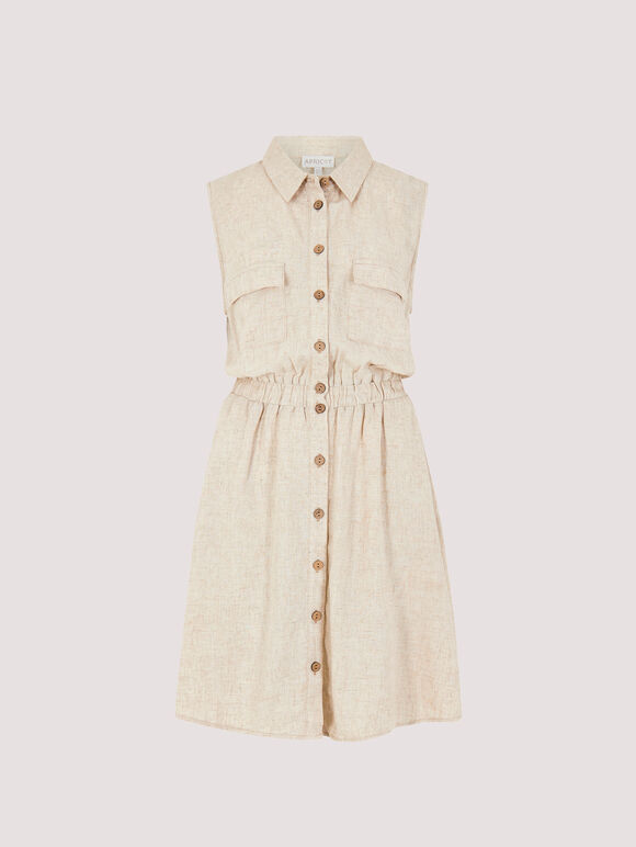 Sleeveless Shirt Mini Dress, Stone, large