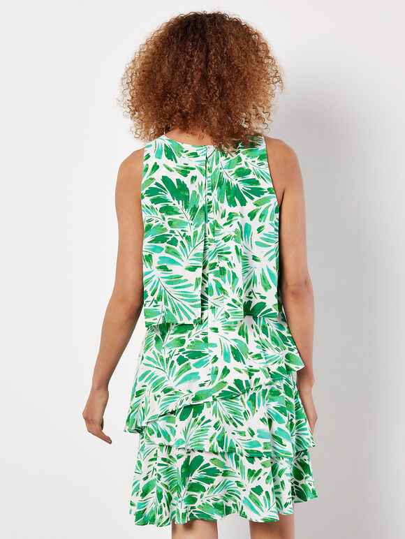 Tropical Leaf Layered Dress, Cream, large