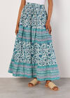Floral Vine Cotton Tiered Maxi Skirt, Cream, large