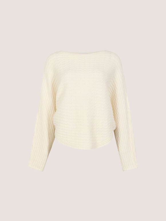 Plait Knit Batwing Jumper, Cream, large