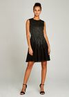 Black Sequin Lines Skater Dress, Black, large