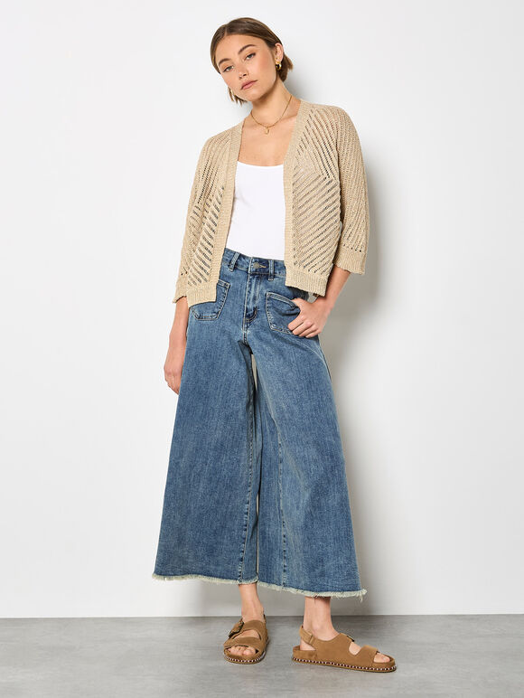 Knitted Open Cardigan, Mustard, large