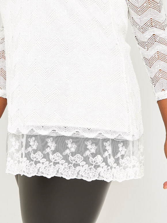 Lace Trim Tunic Top+, Cream, large
