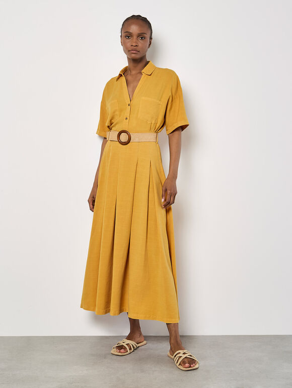 Boho Belted Midi Skirt, Mustard, large