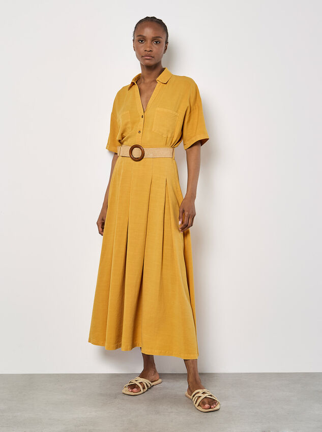 Boho Belted Midi Skirt, Mustard, large