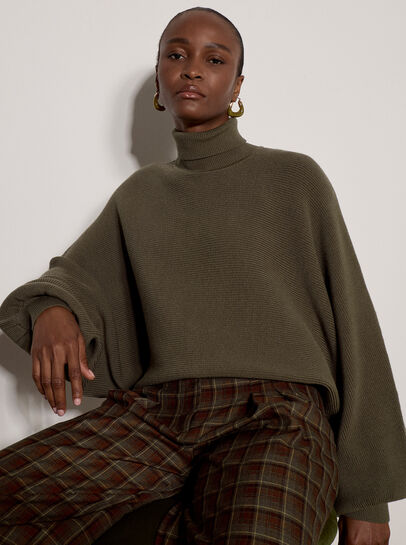 Ribbed Knit Batwing Cape Jumper